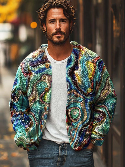 Men's art abstract fashion digital print sweater cardigan jacket