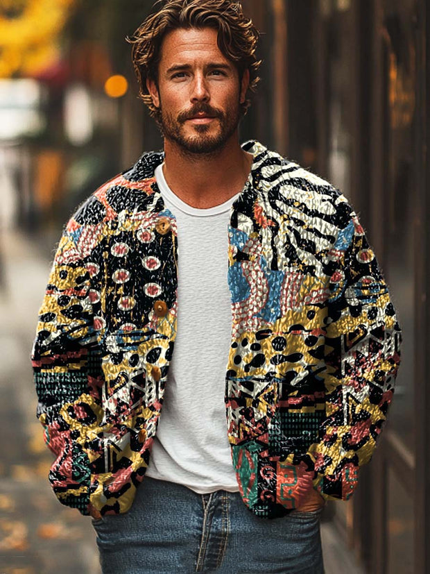 Men's Classic Vintage Fashion Digital Print Sweater Cardigan Jacket