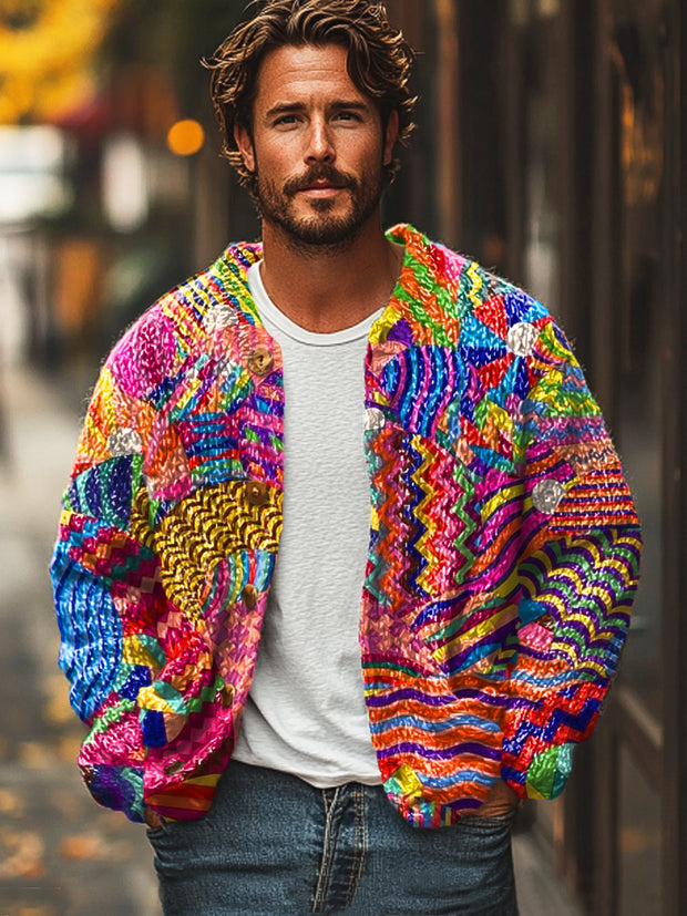 Gentleman Vintage Colorful Irregular Casual Art Print Sweater Cardigan