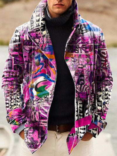 Men's trendy, handsome and fashionable digitally printed double-breasted jacket