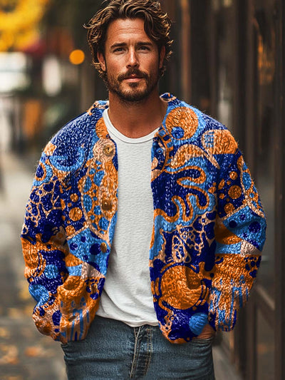 Men's classic versatile fashion printed sweater cardigan jacket