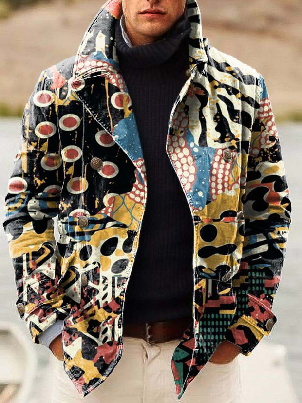 Men's retro cool fashion digitally printed double-breasted jacket