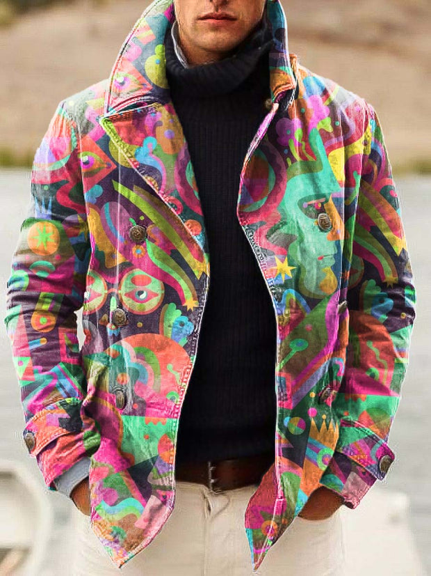 Men's Art Abstract Modernism Fashion Digital Print Double-breasted Jacket