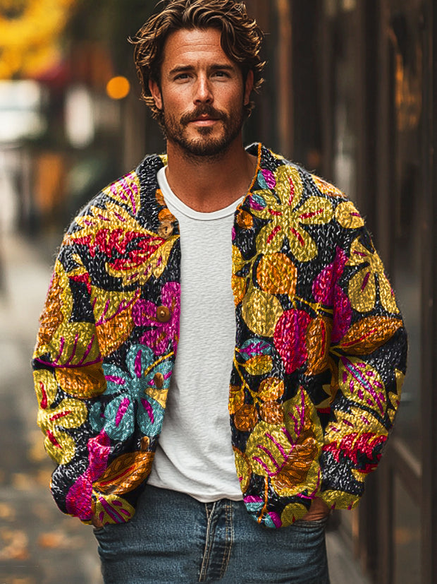 Gentleman Vintage Colorful Botanical Floral Casual Art Print Sweater Cardigan