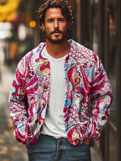 Men's fashion glamour digital print sweater cardigan jacket