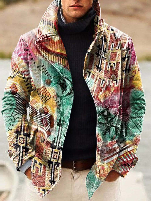 Men's vintage fashion digitally printed double-breasted jacket