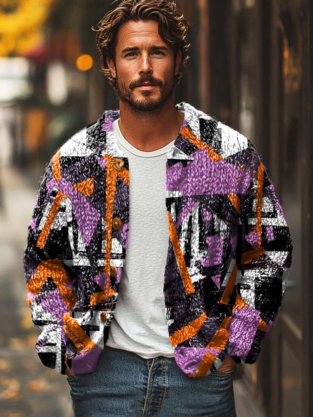 Men's abstract art print sweater cardigan jacket