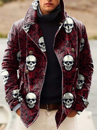 Men's cool skull fashion print double-breasted jacket