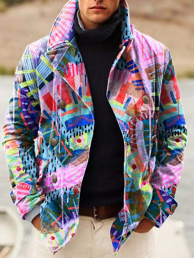 Gentleman's abstract fashion art print double-breasted jacket