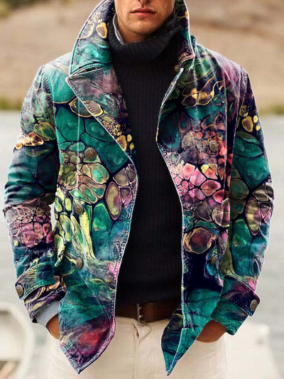 Men's cool and domineering trend-printed double-breasted jacket