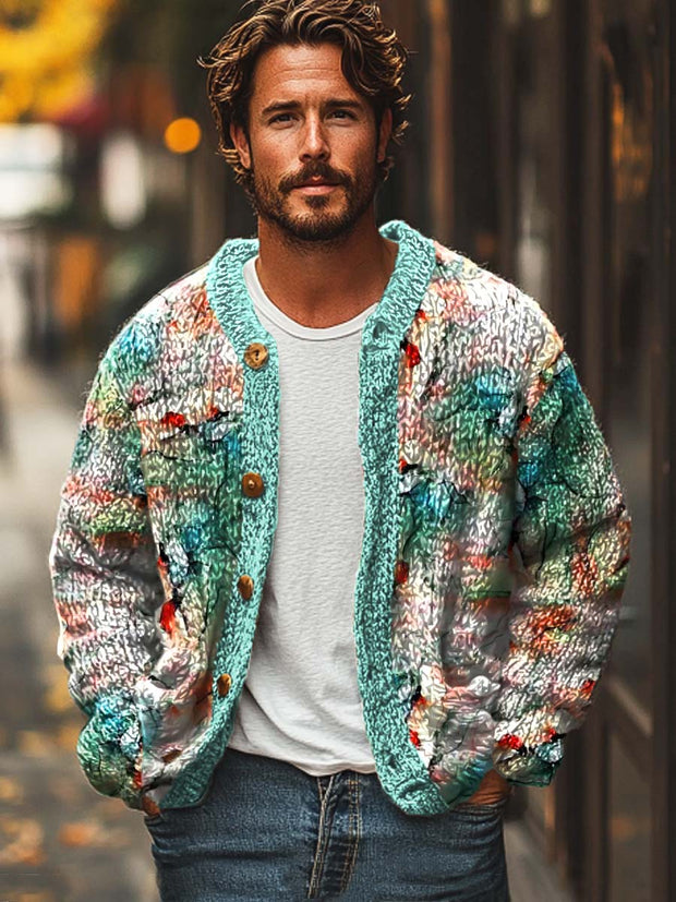 Men's simple fashion versatile printed sweater cardigan jacket