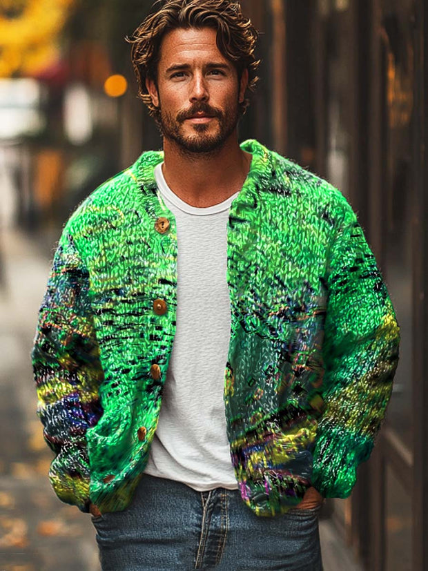 Men's simple fashion versatile printed sweater cardigan jacket