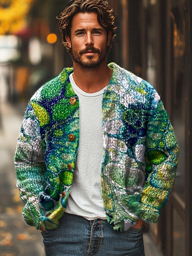 Men's abstract temperament fashion print sweater cardigan jacket