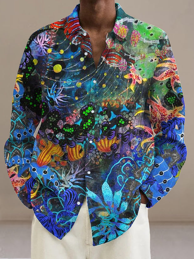 Gentleman Vintage Abstract Underwater Creatures Art Print Long Sleeve Shirt