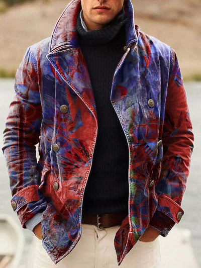 Men's trendy and versatile printed double-breasted jacket