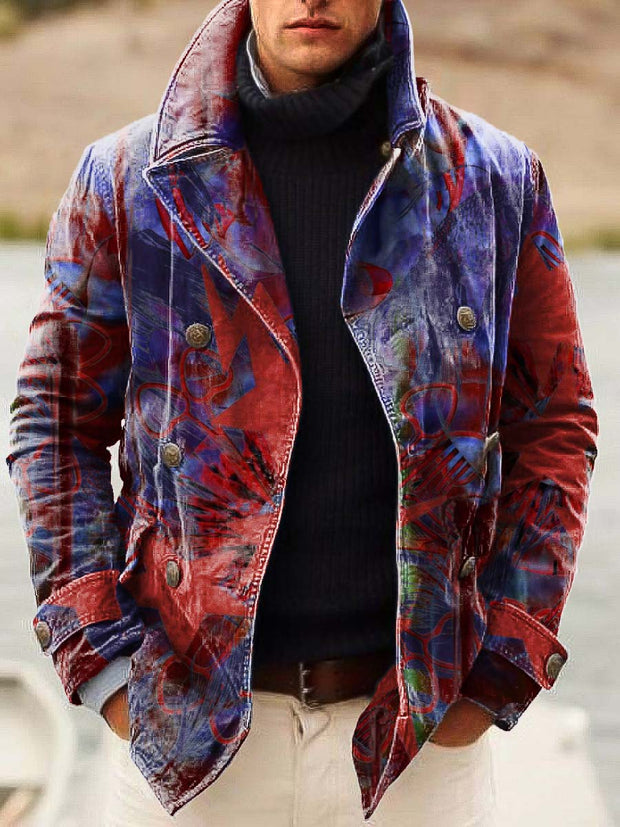 Men's trendy and versatile printed double-breasted jacket