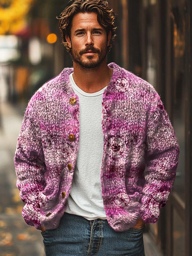 Men's Simple Abstract Fashion Printed Sweater Cardigan Jacket