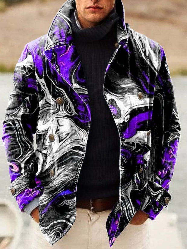 Men's abstract art fashion print double-breasted jacket