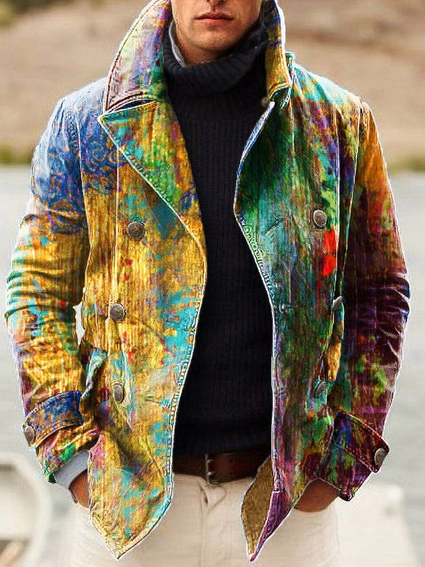 Gentleman Vintage Colorful Graffiti Art Print Lapel Double Breasted Jacket