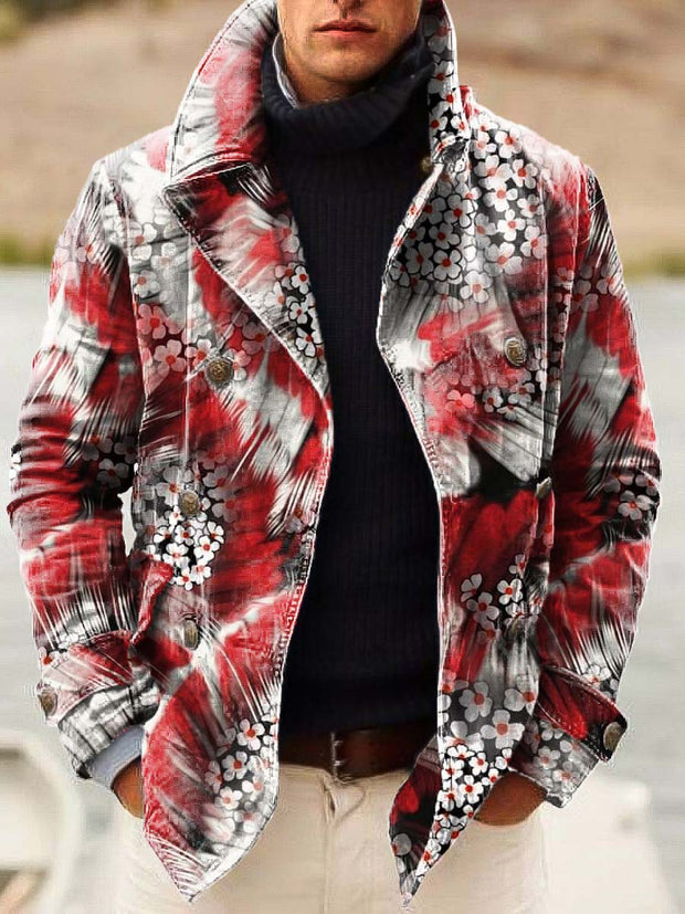 Men's Abstract Floral Art Fashion Print Double-Breasted Jacket