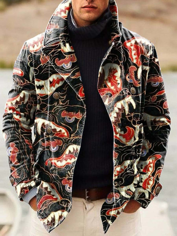 Gentleman Demon Scratch Fashion Print Double-breasted Jacket