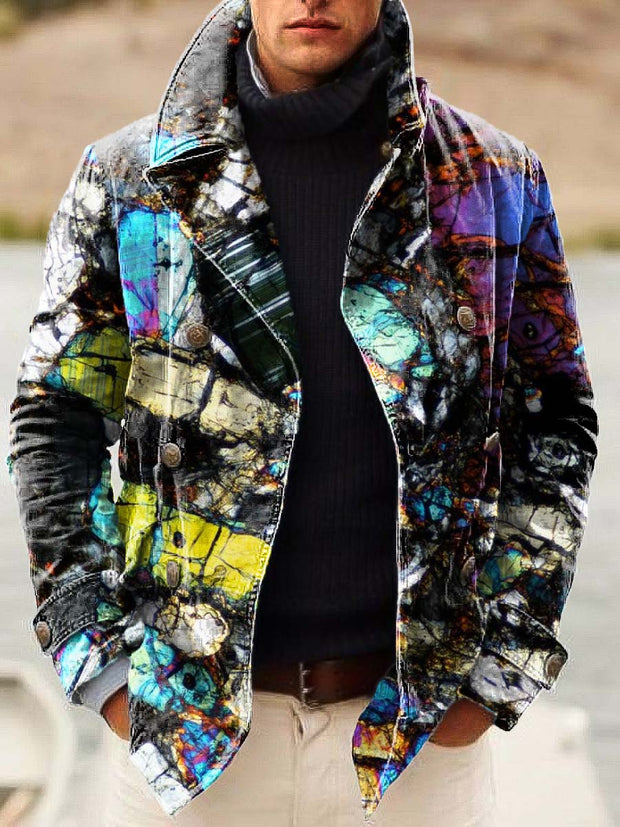 Gentleman's trendy versatile fashion graffiti print double-breasted jacket