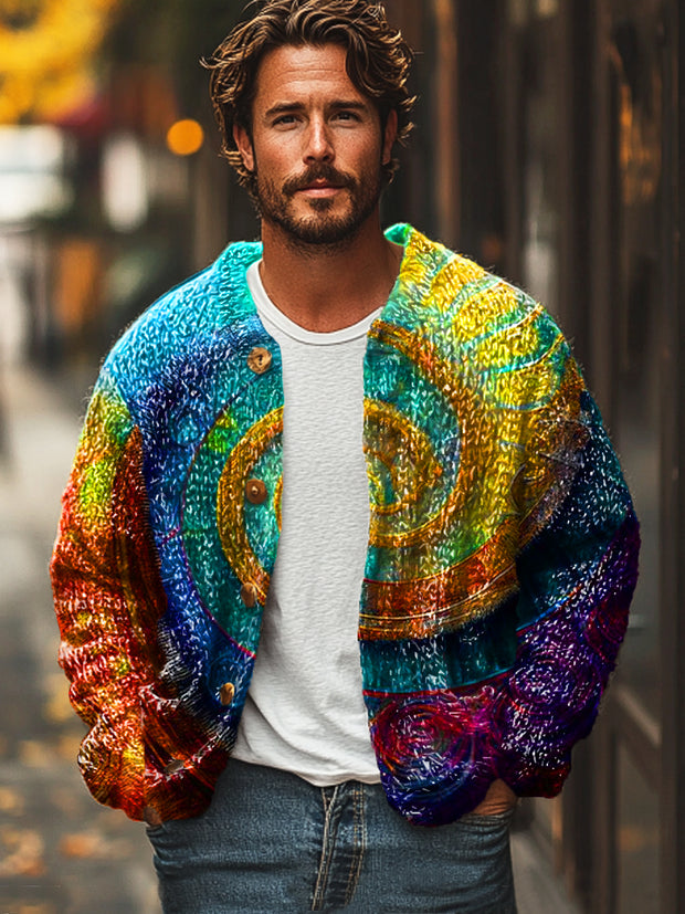 Gentleman Vintage Colorful Spiral Art Print Sweater Cardigan