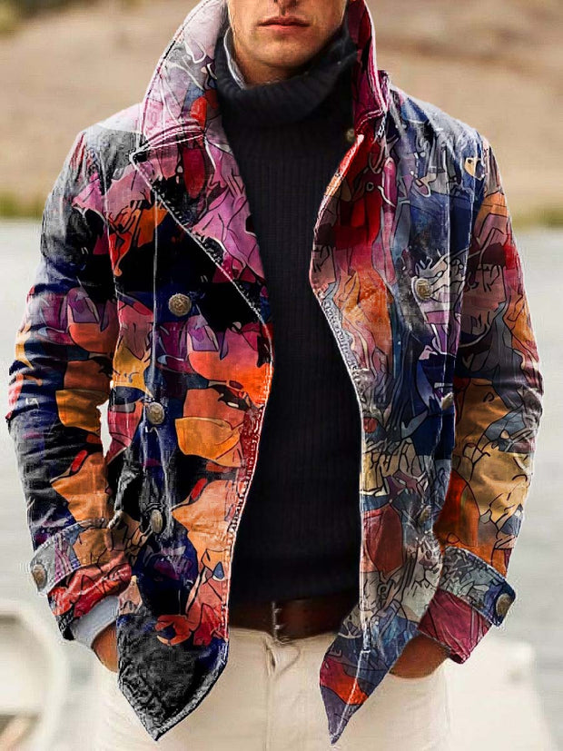 Gentleman abstract art graffiti print double-breasted jacket