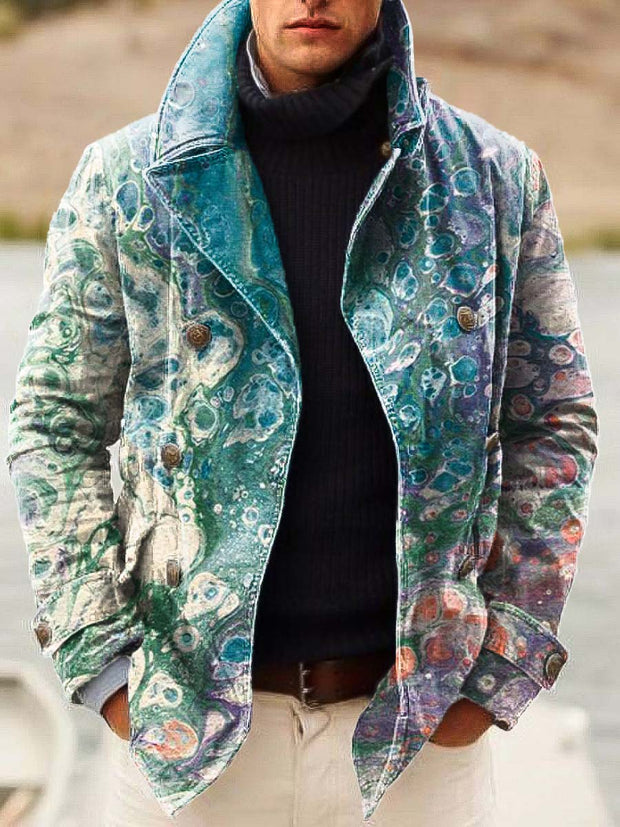 Gentleman abstract fashion textured print double-breasted jacket