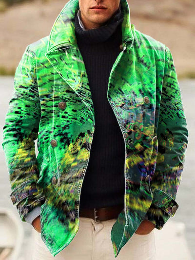 Gentleman's fashion tech vertigo art print double-breasted jacket