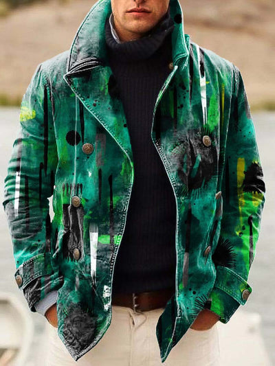 Gentleman's abstract irregular graffiti-print double-breasted jacket