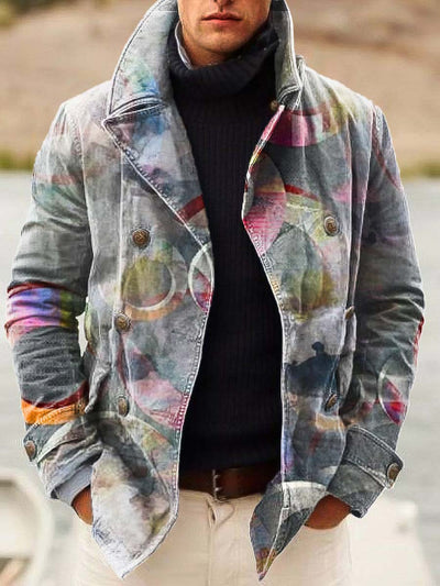 Gentleman's chic simple and versatile printed double-breasted jacket