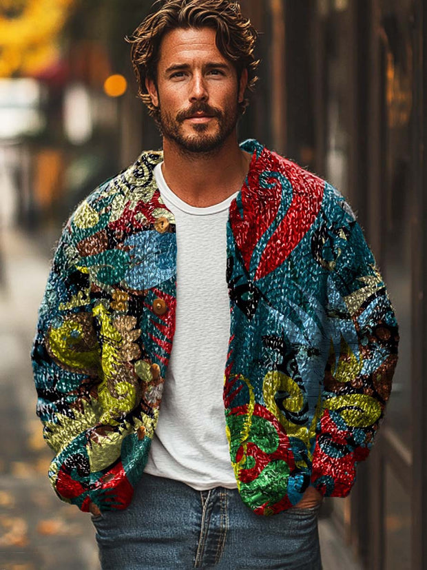 Gentleman's trendy cool fashion printed sweater cardigan