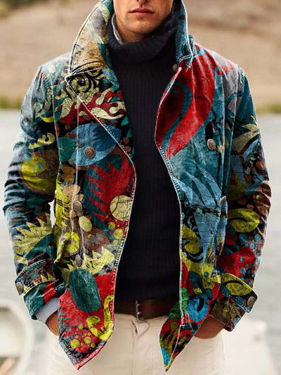 Gentleman's cool statement fashion print double-breasted jacket