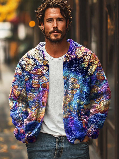 Gentleman abstract texture trendy print sweater cardigan