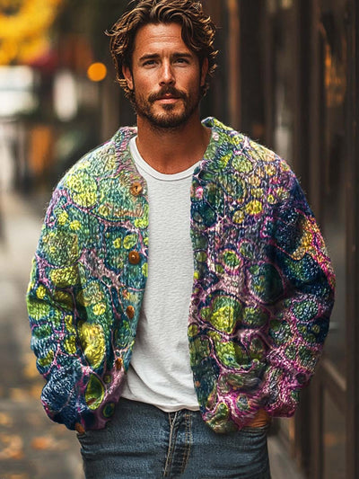 Gentleman abstract texture fashion print sweater cardigan