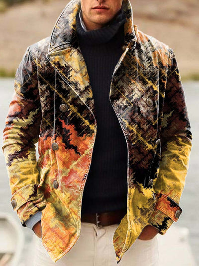 Gentleman's retro chic print double-breasted jacket