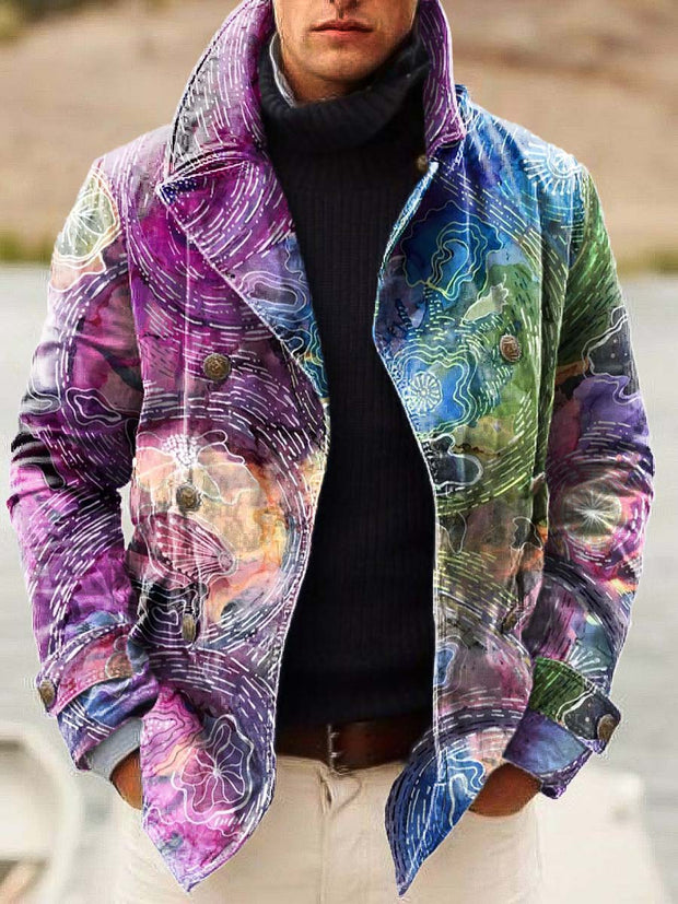 Gentleman's irregular abstract pattern-print double-breasted jacket