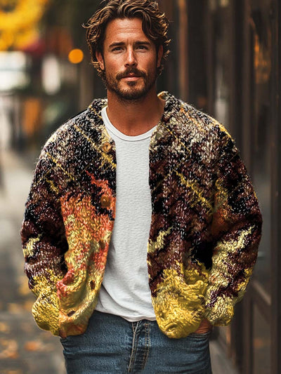 Gentleman retro temperament fashion print sweater cardigan