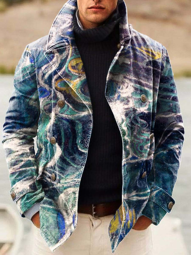 Gentleman's vintage fashion print double-breasted jacket