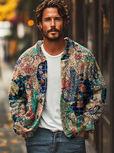 Gentleman's retro fashion versatile printed sweater cardigan