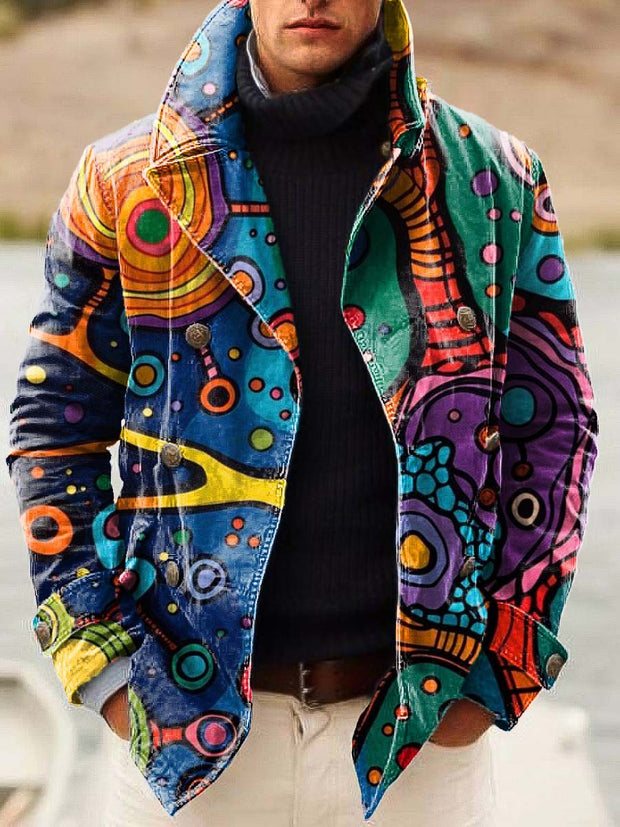 Gentleman's whimsical abstract graphic-print double-breasted jacket