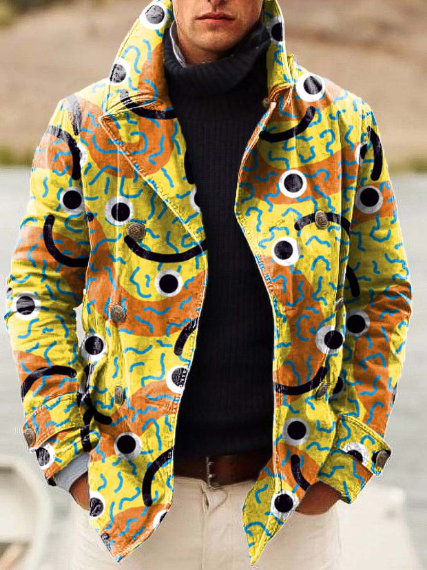 Gentleman cute smiley fashion print double-breasted jacket