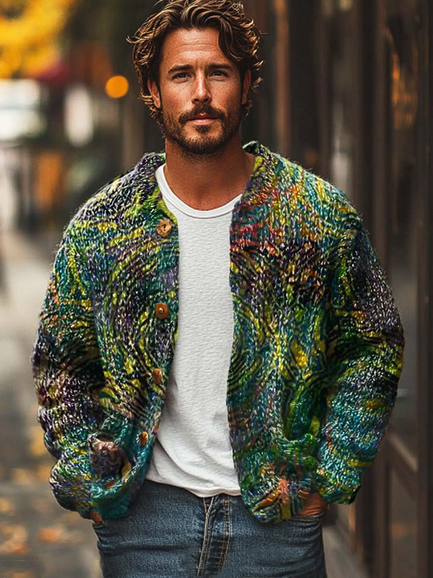 Gentleman retro temperament abstract art fashion print sweater cardigan