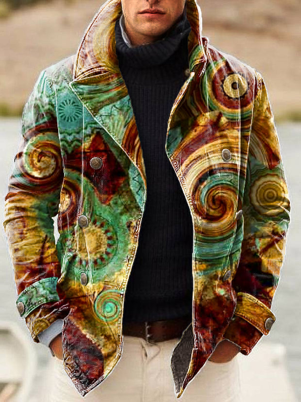 Gentleman Vintage Color Swirl Art Print Lapel Double Breasted Jacket