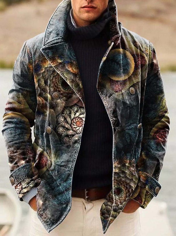 Gentleman's fashion vintage print double-breasted jacket