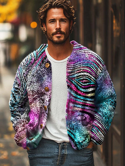 Gentleman color line art fashion print sweater cardigan