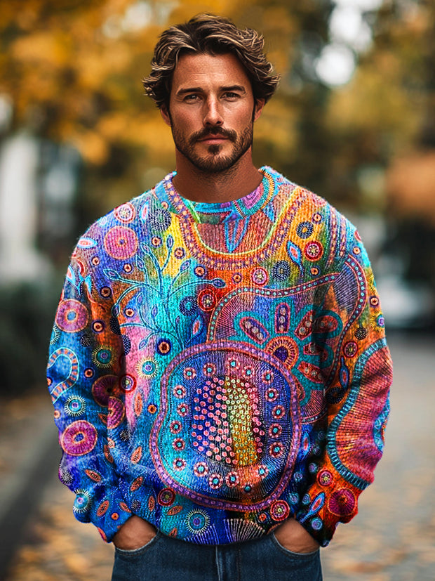 Gentleman Vintage Multicolor Undersea Botanical Art Print Knit Crew Neck Pullover Shirt