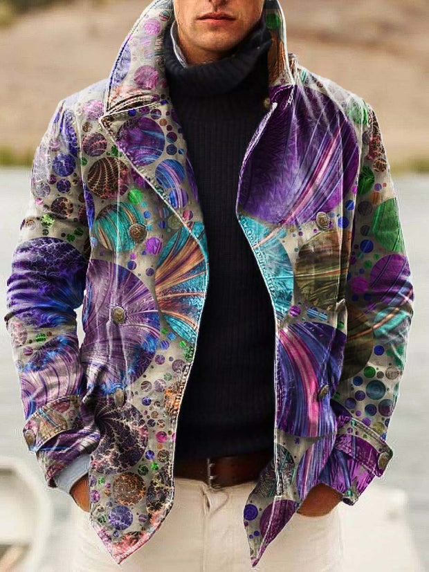 Gentleman's abstract round-print double-breasted jacket