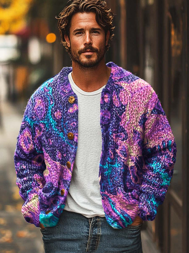 Gentleman abstract fluid texture art print sweater cardigan